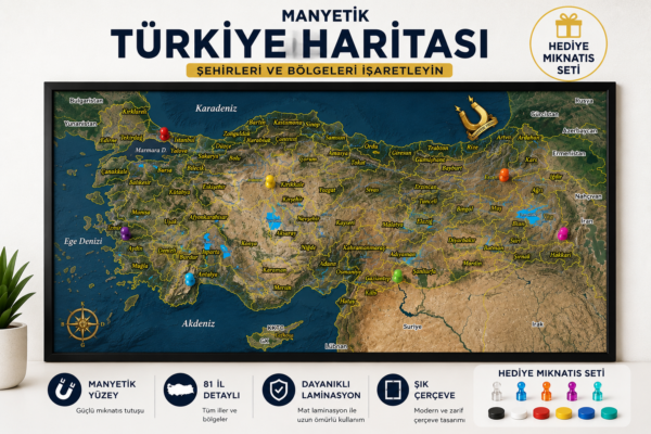 Manyetik Türkiye Haritası Çerçeveli (43x70 cm)